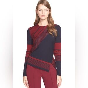 Tory Burch Stripe Asymmetrical Peplum Merino Sweater, Size XS